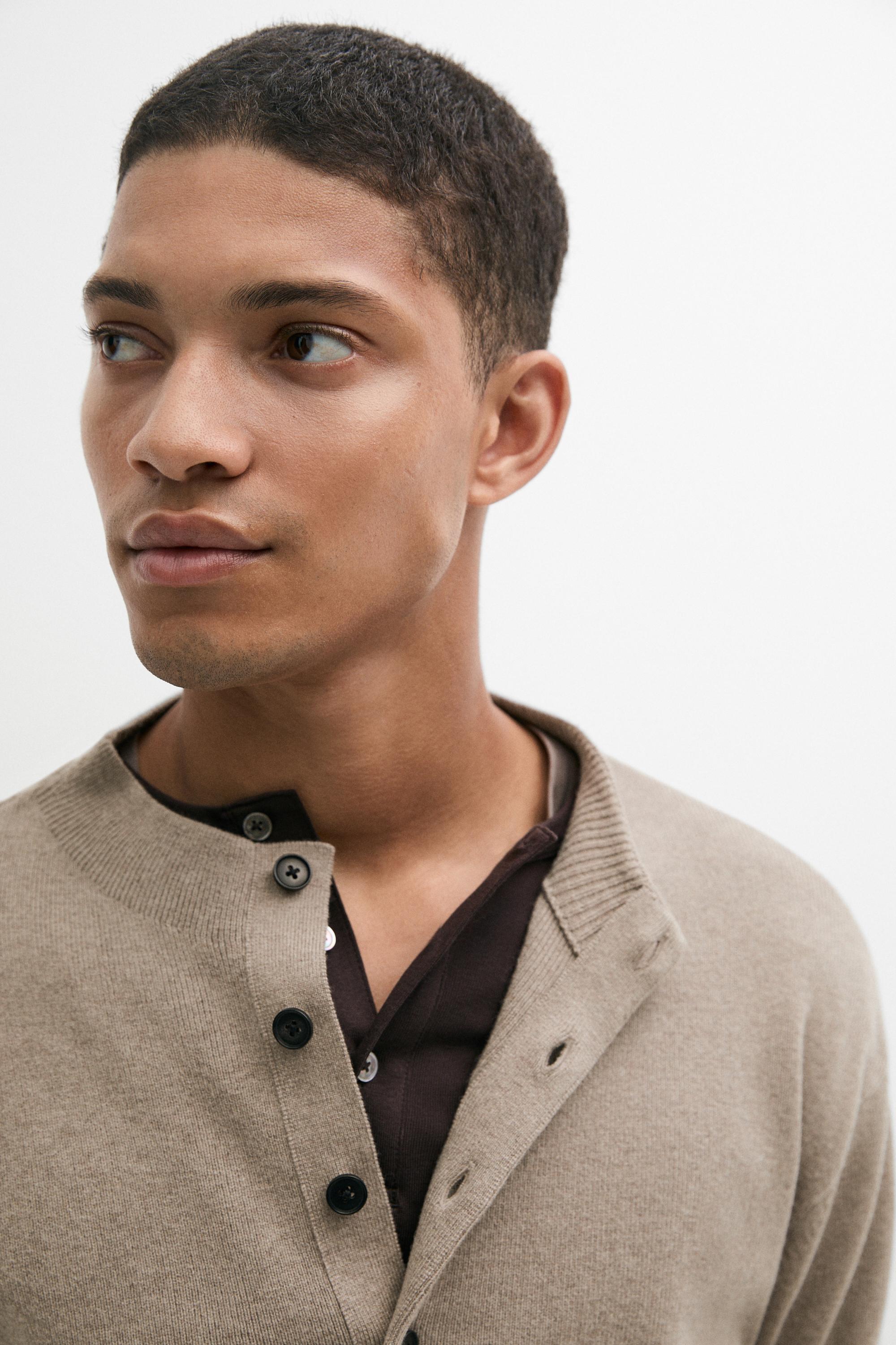 Button mock neck knit sweater